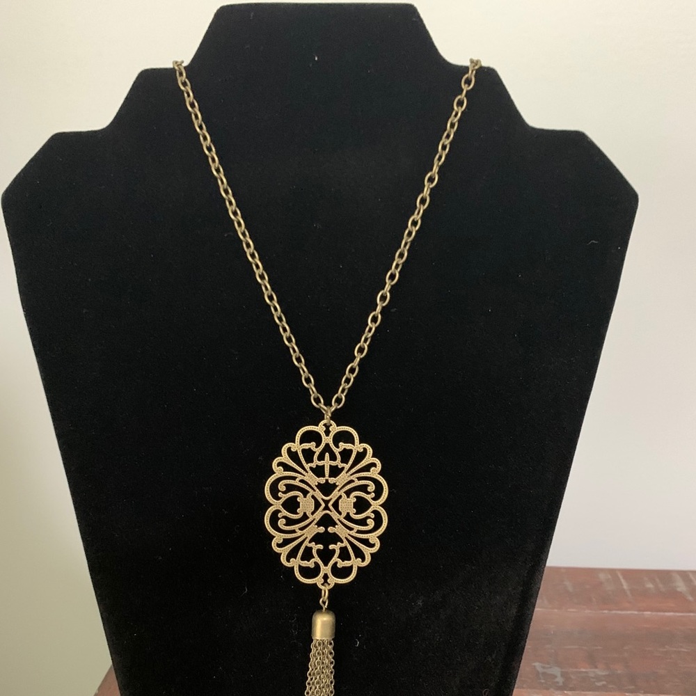 Long bronze medallion necklace